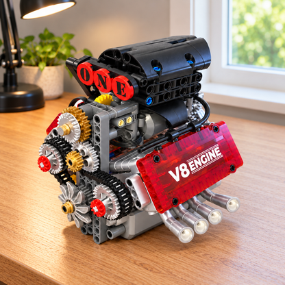 V8 Engine Building Block Kit | 478-Piece Motorized Model