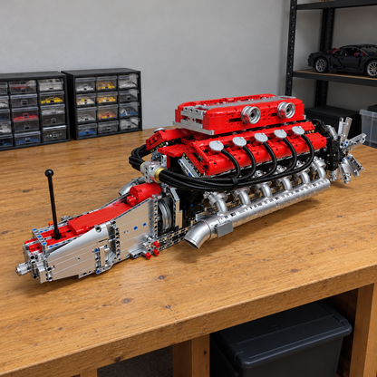 V12 Engine Building Block Kit | 3,472-Piece Motorized Model