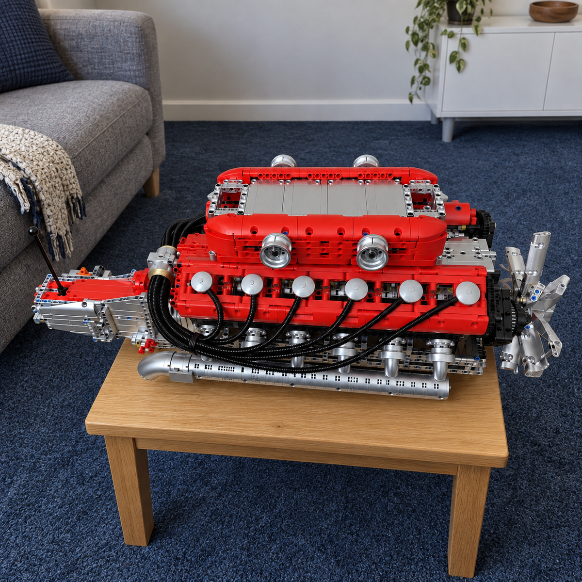 V12 Engine Building Block Kit | 3,472-Piece Motorized Model