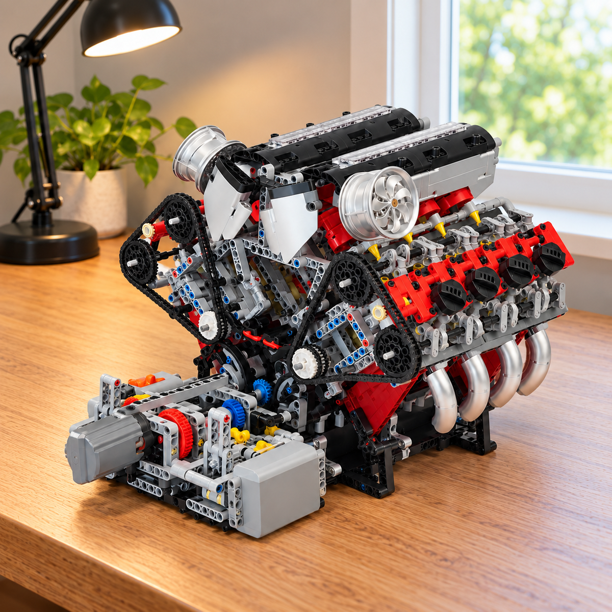 V8 Engine Building Block Kit | 2,718-Piece Motorized Model