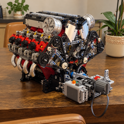 V8 Engine Building Block Kit | 2,718-Piece Motorized Model